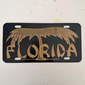 Vintage Florida palm tree Novelty License Plate Plastic Black And Gold